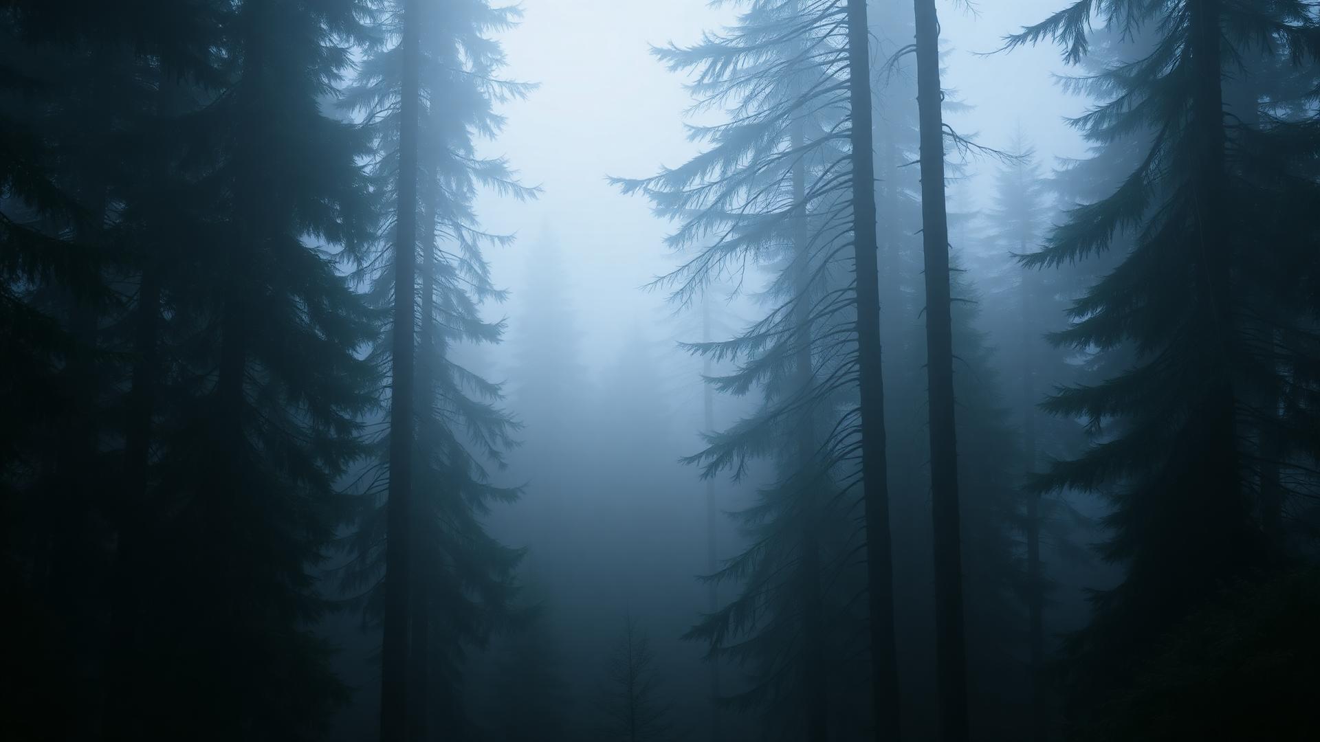 Dimmig svensk granskog vid gryningen